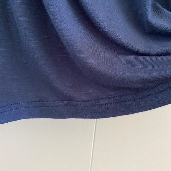 WEEKEND by Suzanne Betro size L blue long sleeve top gathered front - Picture 7 of 9